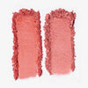 Zwei pudrige Farbmuster der Duo Dimension Zone von LH Cosmetics, nebeneinander auf weißem Hintergrund.
