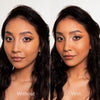 Vorher-Nachher-Bild einer Frau, zeigt den wärmenden Effekt des Infinity Bronzer in der Farbe ‚Endless‘ von LH Cosmetics.