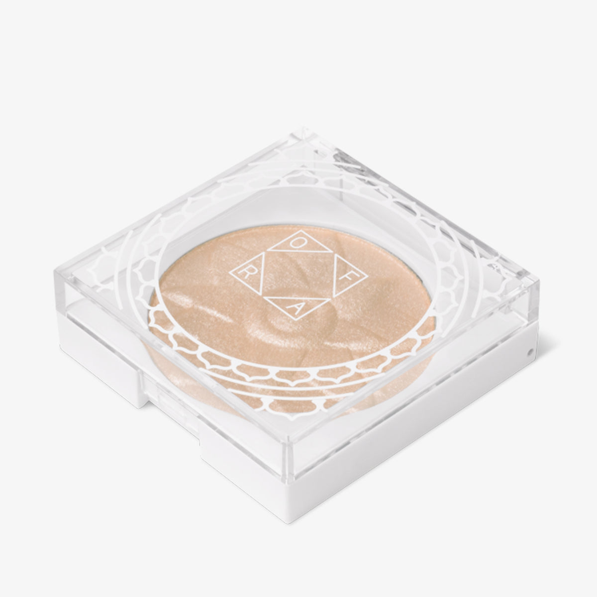 Das Pure Glow Finishing Powder ist ein schimmernder Champagner-Highlighter in einem quadratischen, durchsichtigen Behälter mit geometrischen Design.