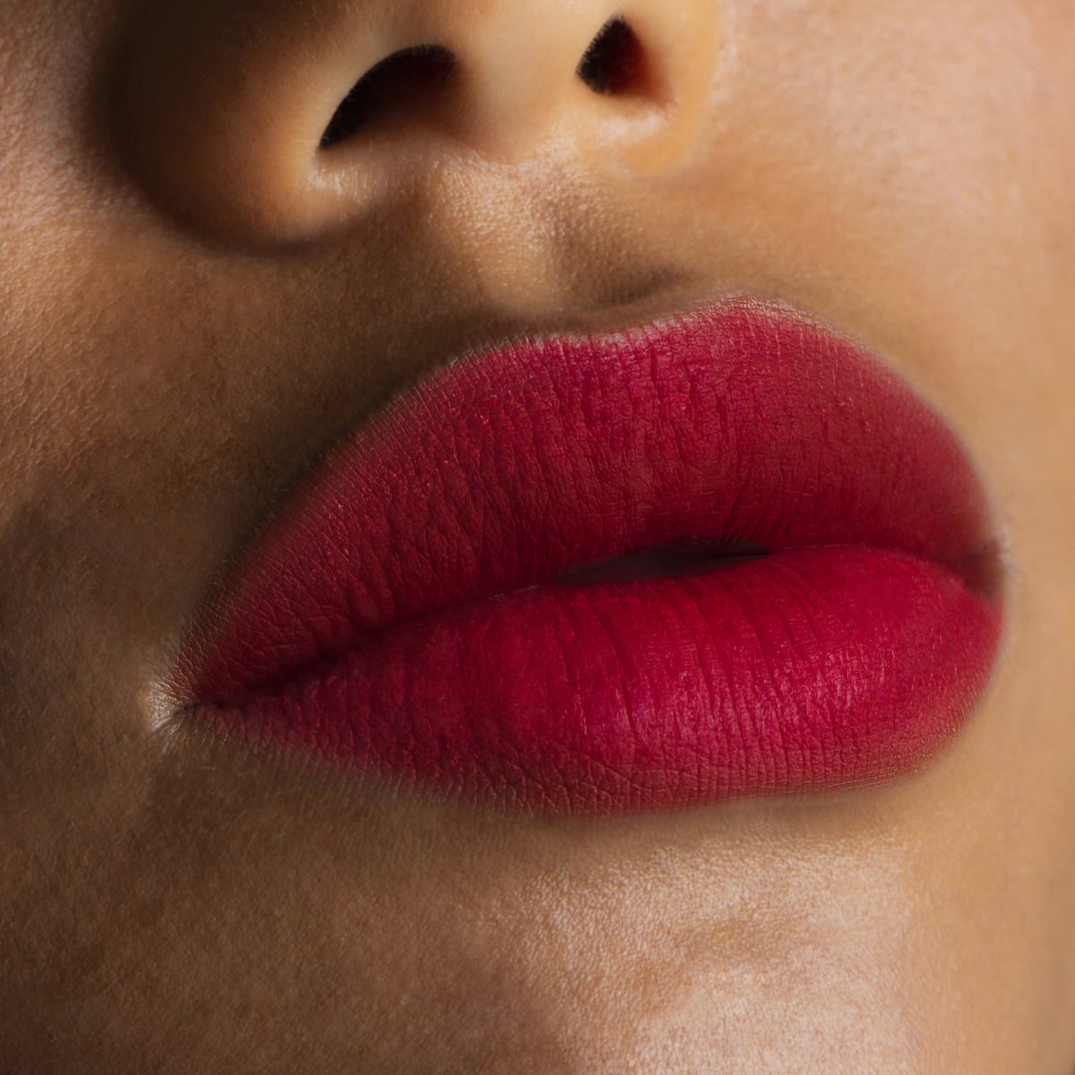 Nahaufnahme von Lippen die mit dem Sublimatte Matte Liquid Lipstick von Mesauda Beauty geschminkt sind. Farbe: 207 Greatness