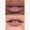 Zwei Lippen mit mattem LH Cosmetics Crayon Rosy Nougat in kühlem Rosenholz-Ton, auf heller und dunkler Haut gezeigt. 