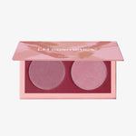Geöffnete LH Cosmetics Duo Dimension Area Palette mit einem altrosanen und einem zartrosanen schimmernden Farbton auf weißem Hintergrund.