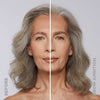 Geteiltes Bild des Gesichts einer Frau, mit natürlichen Augenbrauen auf der linken Seite und volleren, definierten Augenbrauen auf der rechten Seite nach der Verwendung von Brow Ambition.