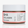 Ein Tiegel Collagen-Gesichtscreme mit auf dem Etikett aufgeführten Vorteilen und geeigneten Hauttypen.