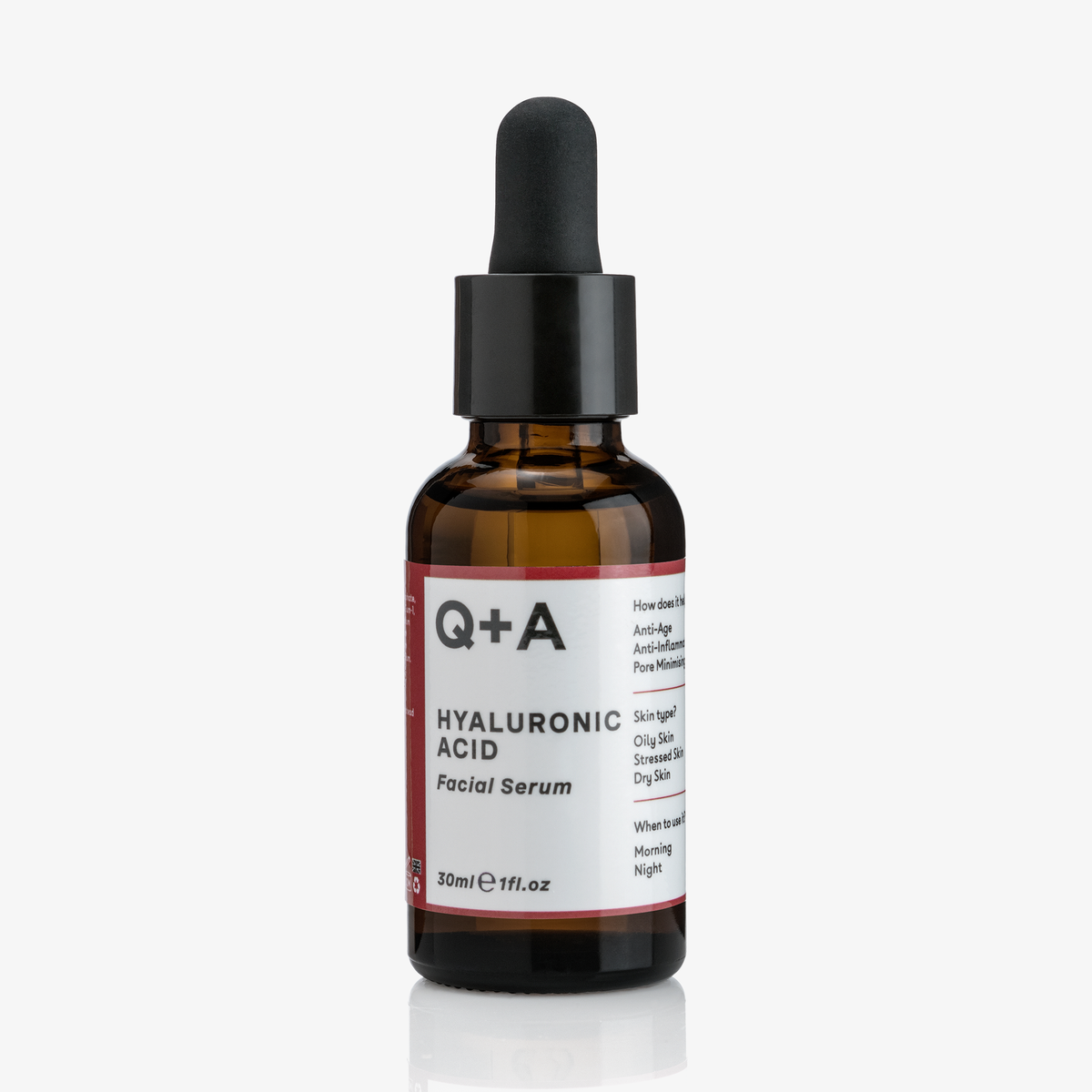 Eine braune Tropfflasche mit der Aufschrift „Hyaluronsäure-Gesichtsserum 30 ml“ auf weißem Hintergrund.