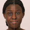 Gesicht einer Frau vor und nach der Verwendung des Wide Awake Full Coverage Concealers Espresso; nachher ebenmäßig Teint.