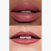 Zwei Lippen mit LH Cosmetics Crayon Cherry in mattem Malven-Ton, auf heller und dunkler Haut gezeigt. 