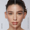 Geteiltes Bild des Gesichts einer Frau vor und nach der Verwendung von Brow Ambition; links sind die natürlichen Augenbrauen zu sehen, rechts sind vollere, betonte Augenbrauen zu sehen.