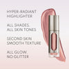 Eine Vision Flush Glow-Tube, daneben Vorteile;t strahlende Highlighter-Formel, für alle Hauttöne geeignet, wie eine zweite Haut, Kein Glitzer - nur Glow.
