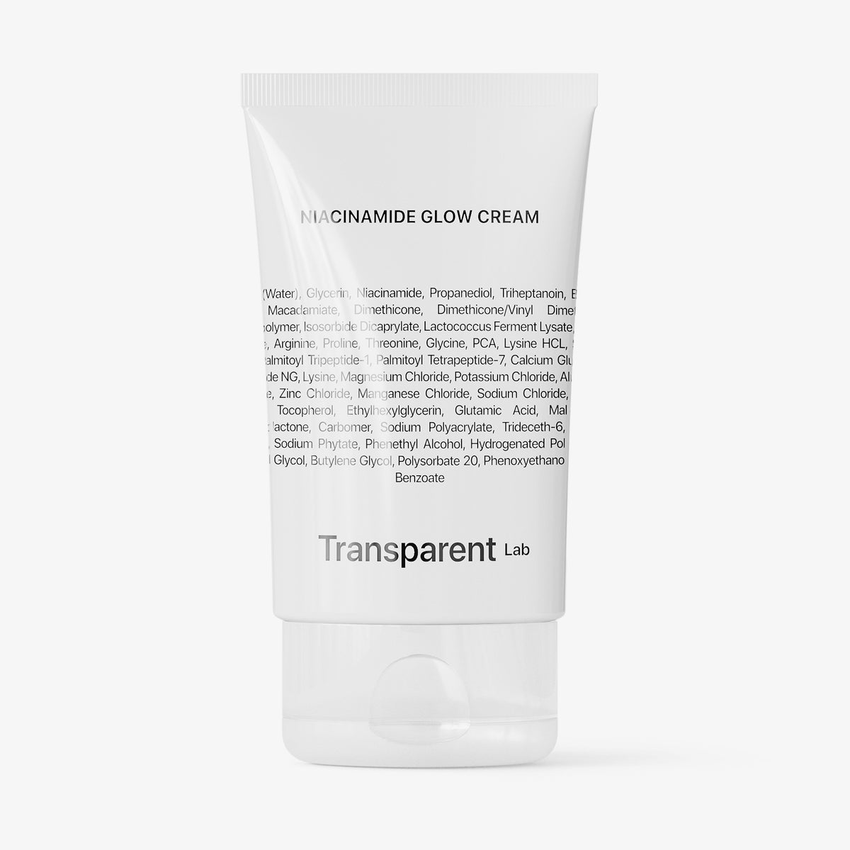 Weiße Tube Niacinamide Glow Cream mit Angaben zu den Inhaltsstoffen auf der Vorderseite.