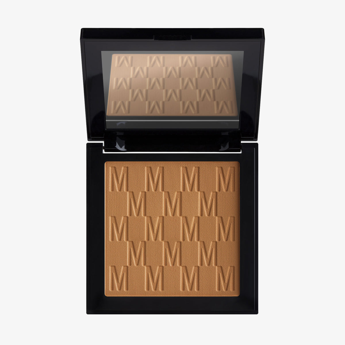Der cremige Bronzer Bronze Venus von Mesauda Beauty in einer quadratischen Produktschale und integriertem Spiegel im Deckel und eingeprägtem M-Muster.
