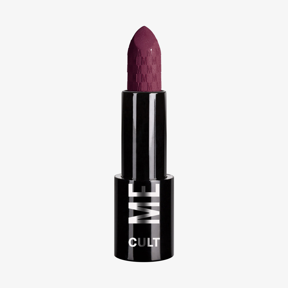Der Cult Matte Lipstick von Mesauda Beauty kommt in einer eleganten schwarzen Tube mit der Aufschrift MESAUDA und CULT auf weißem Hintergrund.