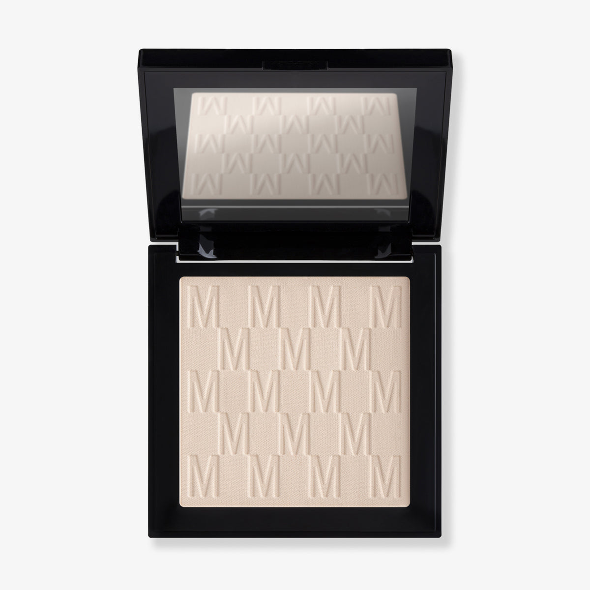 Das Puder Nude Venus von Mesauda Beauty in einer quadratischen Produktschale und integriertem Spiegel im Deckel und eingeprägtem M-Muster.
