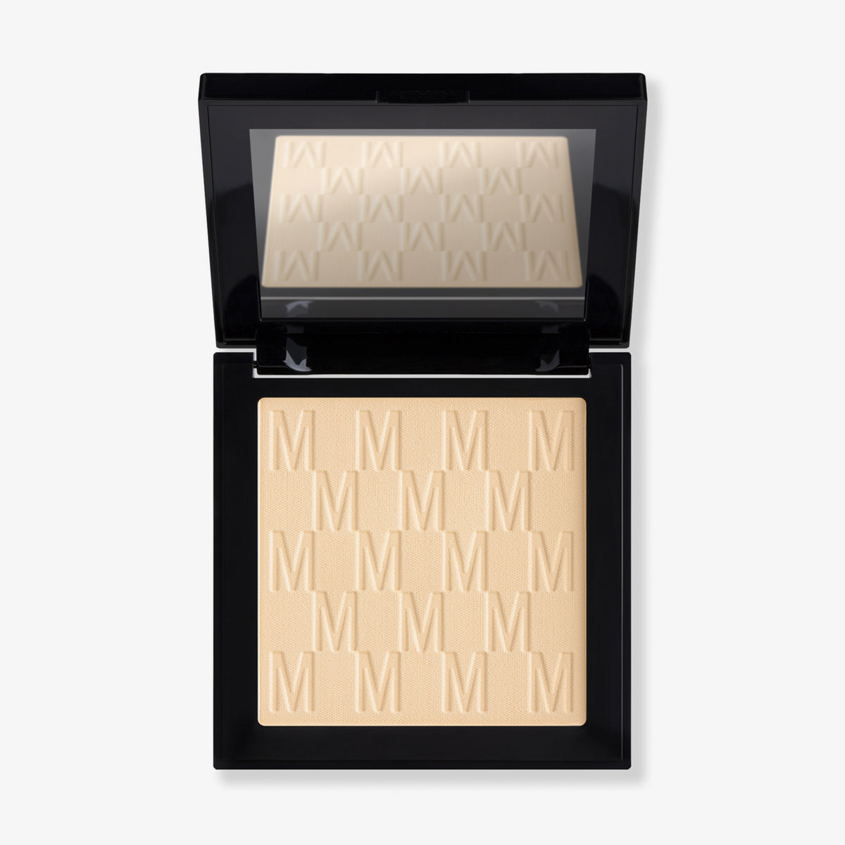Das Puder Nude Venus von Mesauda Beauty in einer quadratischen Produktschale und integriertem Spiegel im Deckel und eingeprägtem M-Muster.
