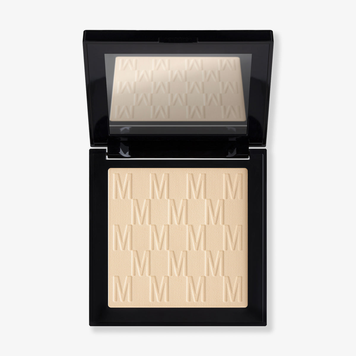Das Puder Nude Venus von Mesauda Beauty in einer quadratischen Produktschale und integriertem Spiegel im Deckel und eingeprägtem M-Muster.
