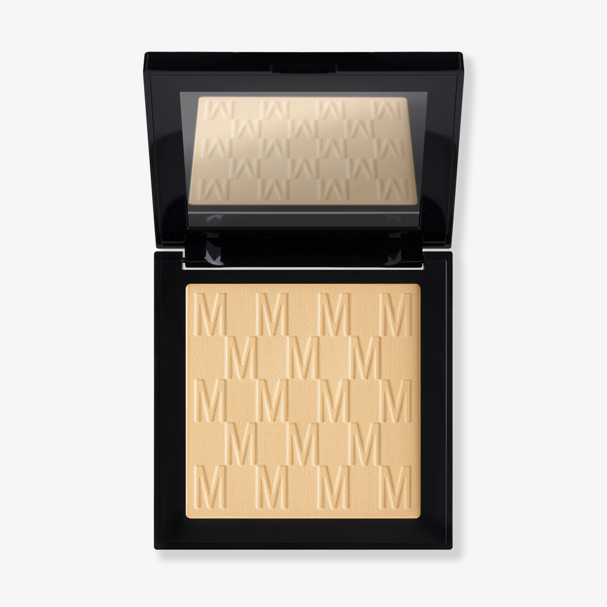 Das Puder Nude Venus von Mesauda Beauty in einer quadratischen Produktschale und integriertem Spiegel im Deckel und eingeprägtem M-Muster.
