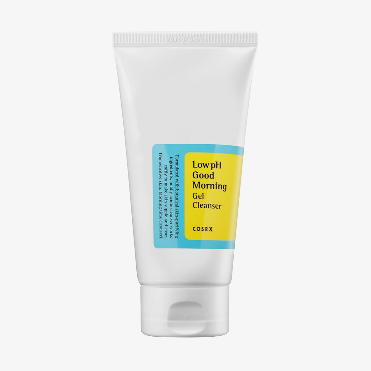 Weiße Tube COSRX Low-pH Good Morning Gel Cleanser mit einem blau-gelben Etikett auf der Vorderseite.